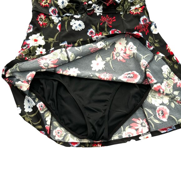 fit 4 ur Thighs Black/Floral Print One Piece Women's Dress Swimsuit Size 8 - Picture 6 of 8